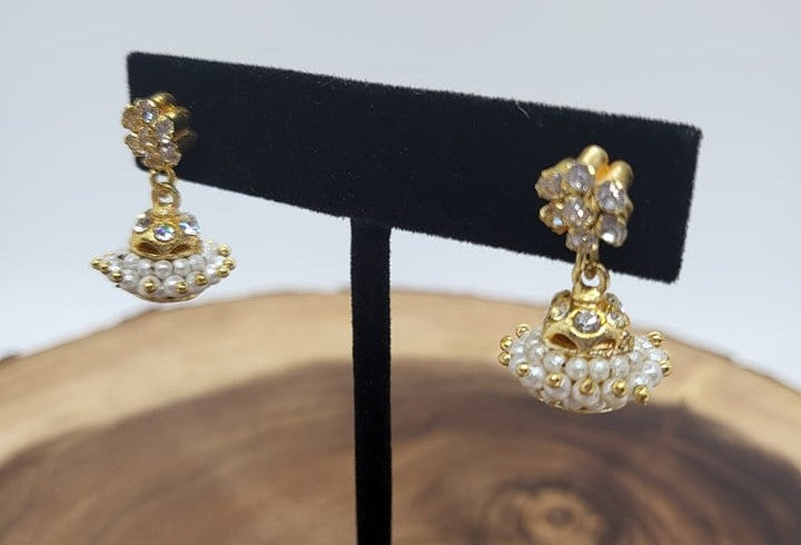 Gold Plated Earrings With White Pearl, ER# 422