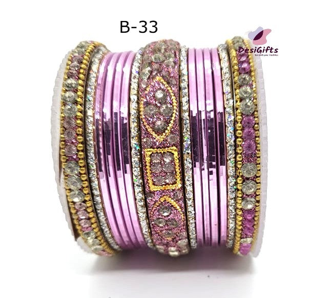 Traditional Stone Studded Bangle Set, Multiple Colors, Size 2.6", BGL#477