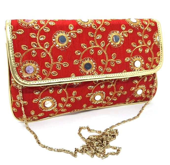 Indian Ethnic Bridal Clutch with Handicraft Mirror Work,  HBS# 414