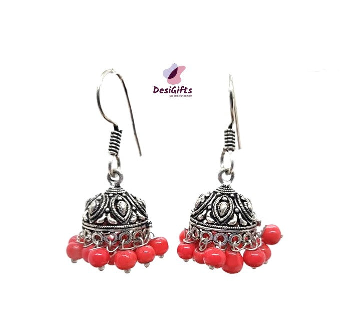 Oxidized German Silver Jhumka Earrings, Multiple Colors, ER#429 Oxidized German Silver Jhumka Earrings, Multiple Colors, ER#429