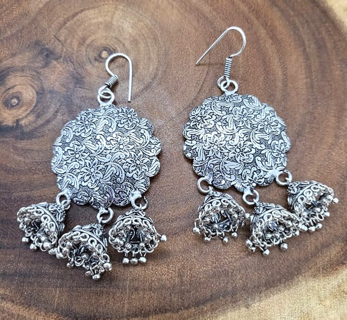 Oxidized German Silver Round Jhumka Earrings, ER#424