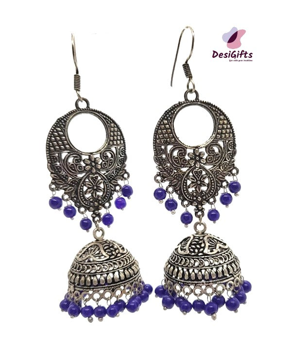 Oxidized German Silver Baali Jhumka Earrings, Multiple Colors, ER#480