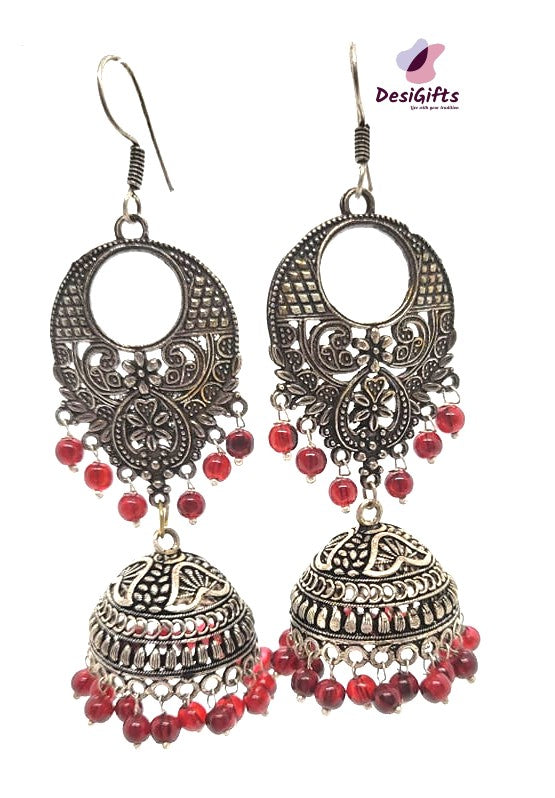 Oxidized German Silver Baali Jhumka Earrings, Multiple Colors, ER#480