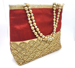 Raw Silk Handbags with Golden Zari Gota Patti work,  HBS#185