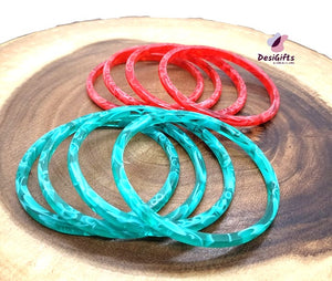 4 Pairs of Red & Teal Bangles Set, Size 2.8", BGL#504