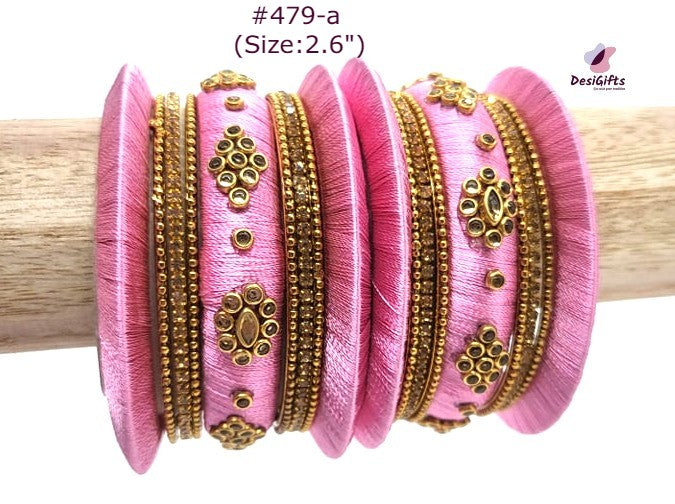Peach Shade Threaded Bangles Set With Golden Work BGL 479