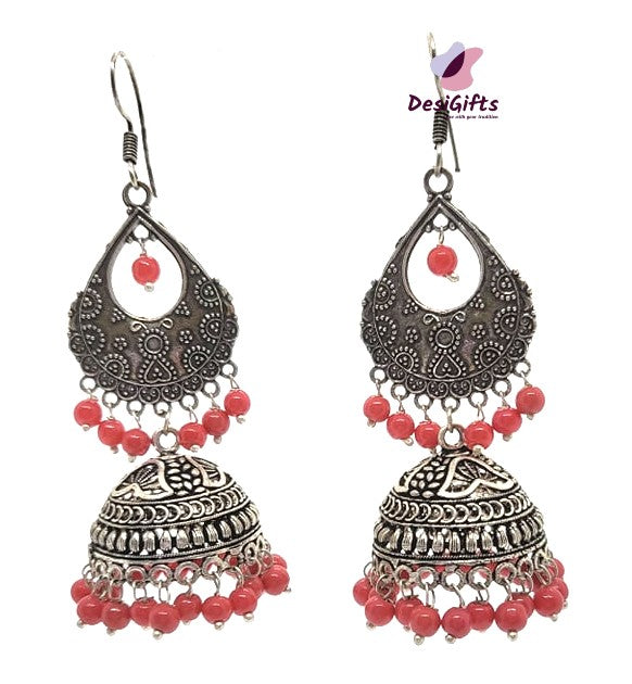 Oxidized German Silver Hanging Jhumka Earrings, Multiple Colors, ER# 481