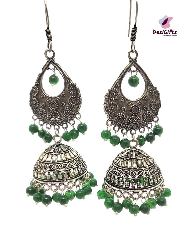 Oxidized German Silver Hanging Jhumka Earrings, Multiple Colors, ER# 481