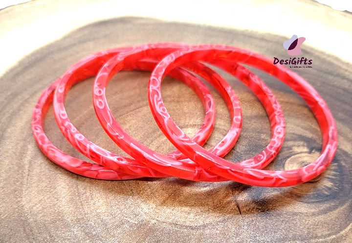 4 Pairs of Red & Teal Bangles Set, Size 2.8", BGL#504
