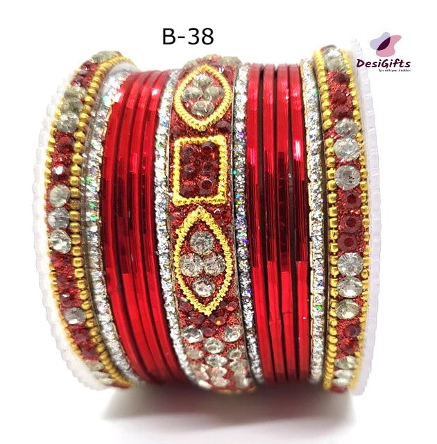 Traditional Stone Studded Bangle Set, Multiple Colors, Size 2.6", BGL#477
