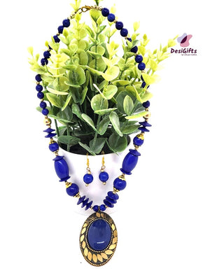 Jaipuri Beaded Necklace & Earrings Set, NKT#507
