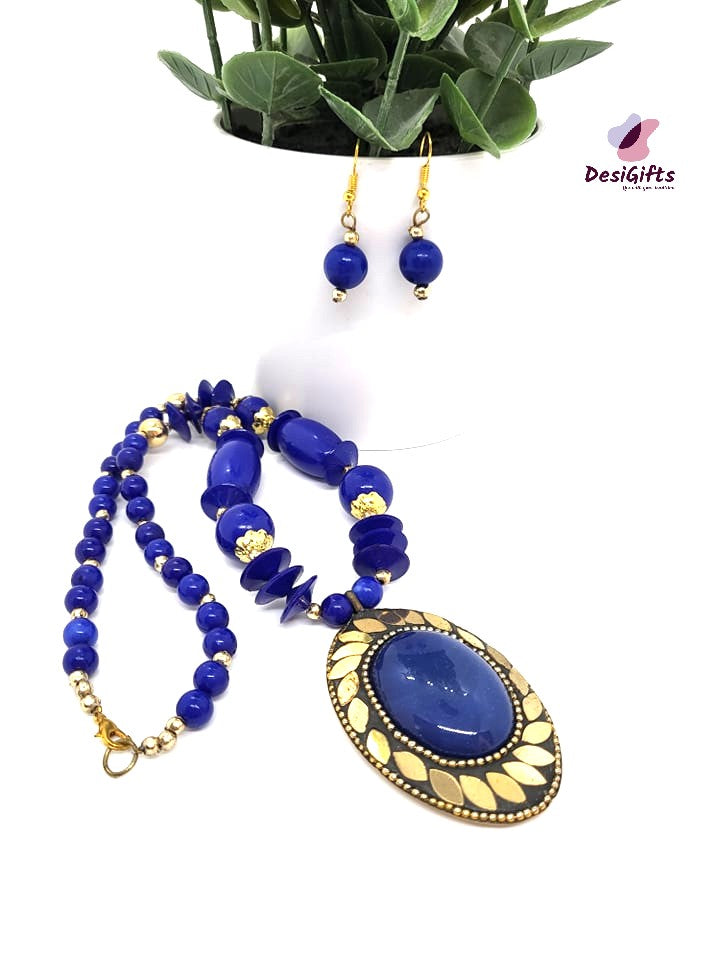 Jaipuri Beaded Necklace & Earrings Set, NKT#507