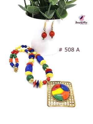 Multicolor Jaipuri Beaded Necklace & Earrings Set, NKT#508