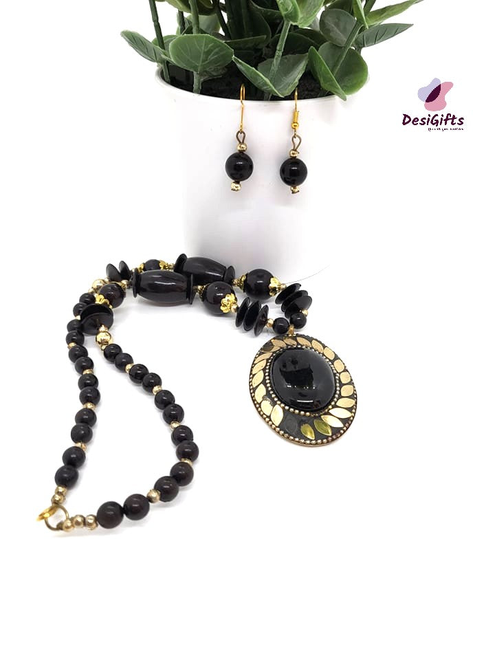 Jaipuri Beaded Necklace & Earrings Set, NKT#507