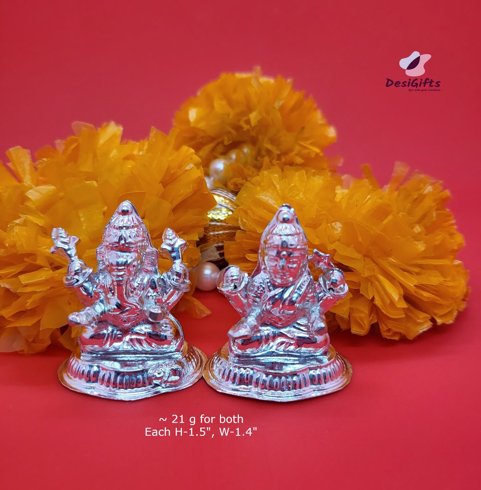 21g Fine Silver Idol of Lord Lakshmi-Ganesha, SLG# 534