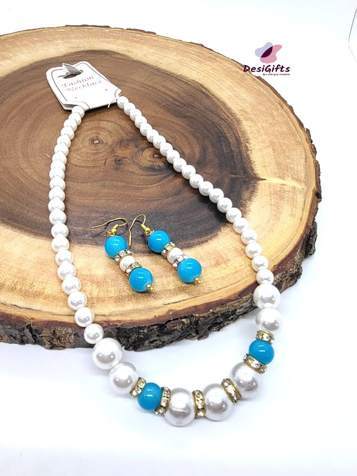 Ethnic Pearl Jaipuri String Necklace & Earrings Set, NKT#509