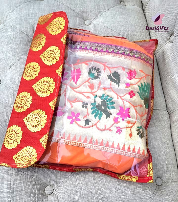 Handmade Barcode Golden/Bandini Sari Bag & Cover, Assorted Colors, WSC#510