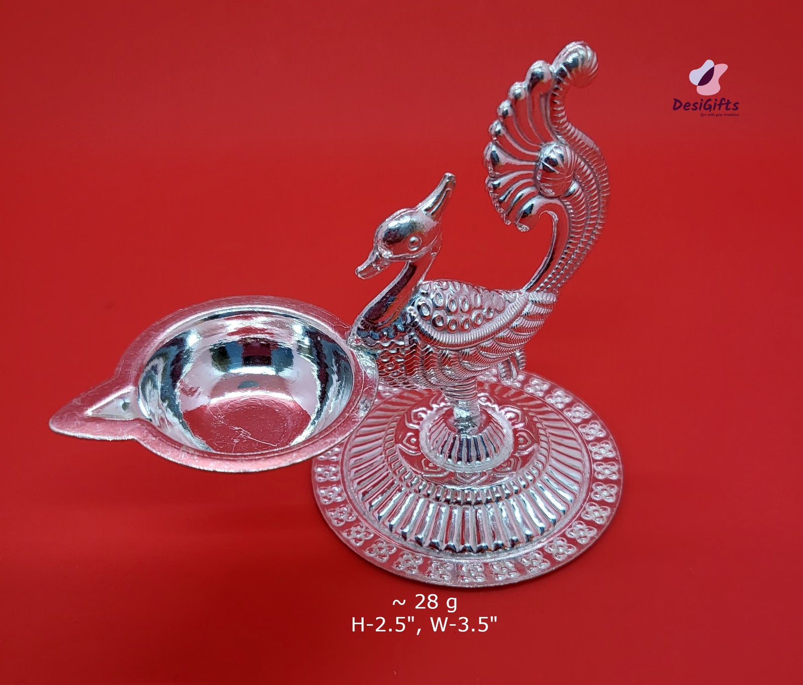 3.5" Fine Silver Peacock Deep/Diya, 28g, SLD# 536