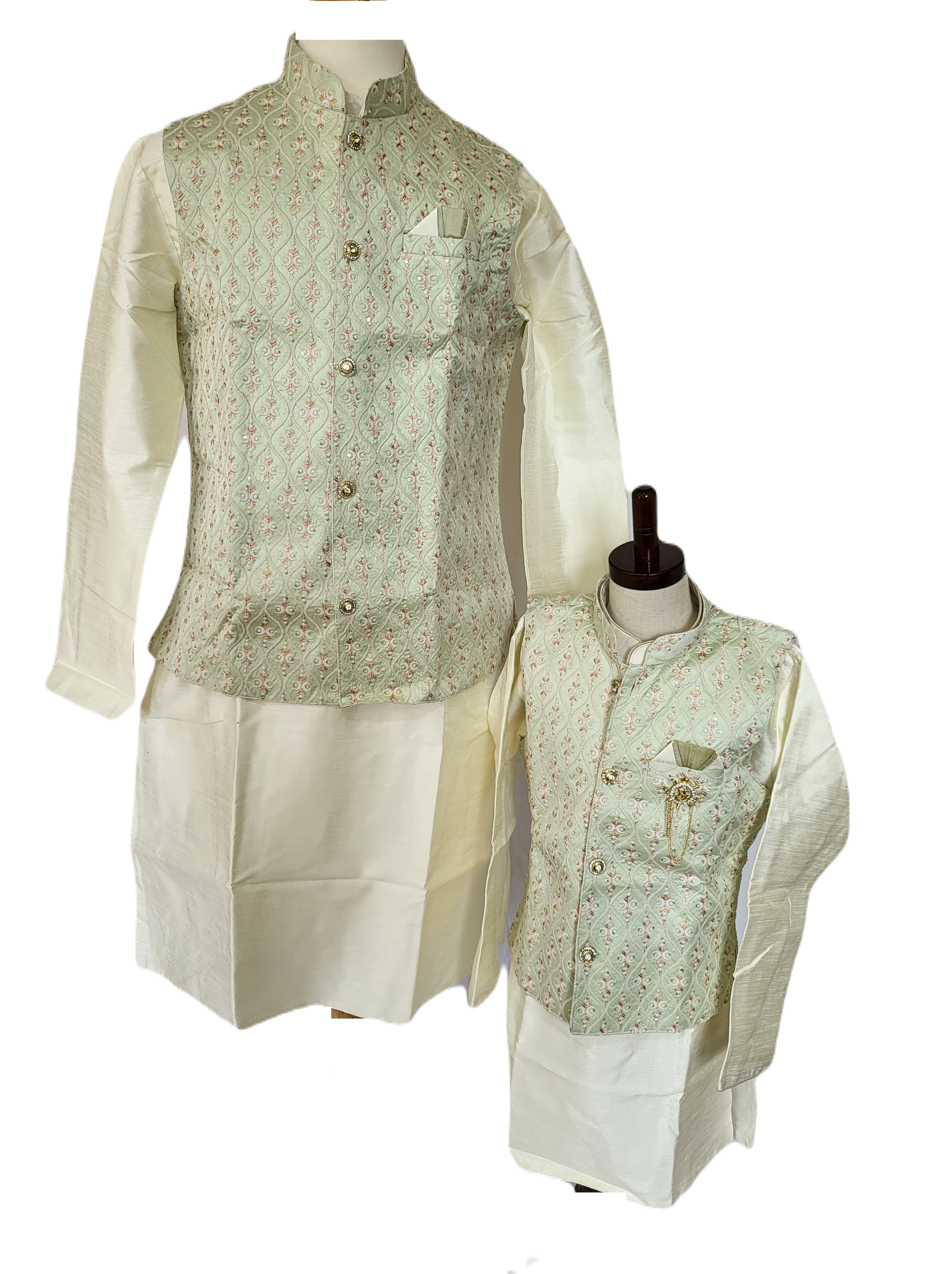 3 Piece Kurta Pajama with Jacket style Set-Silk Design DM-  590
