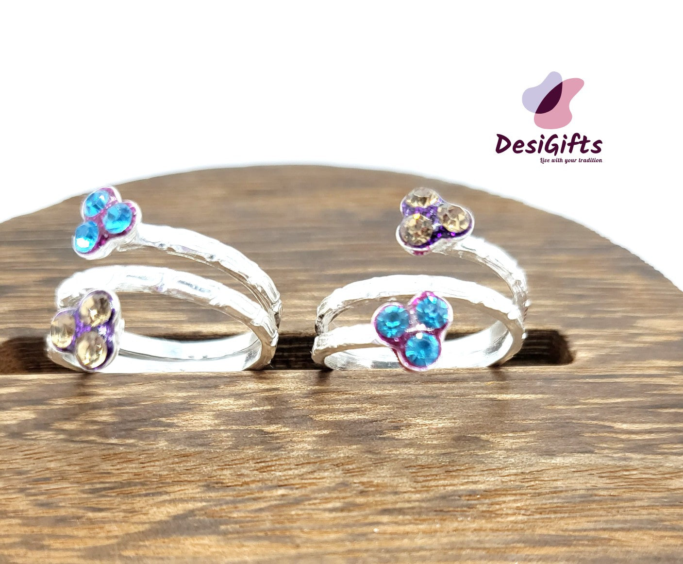 Pure Silver Indian Spiral Toe Rings Studded with Stones, SLTR# 617