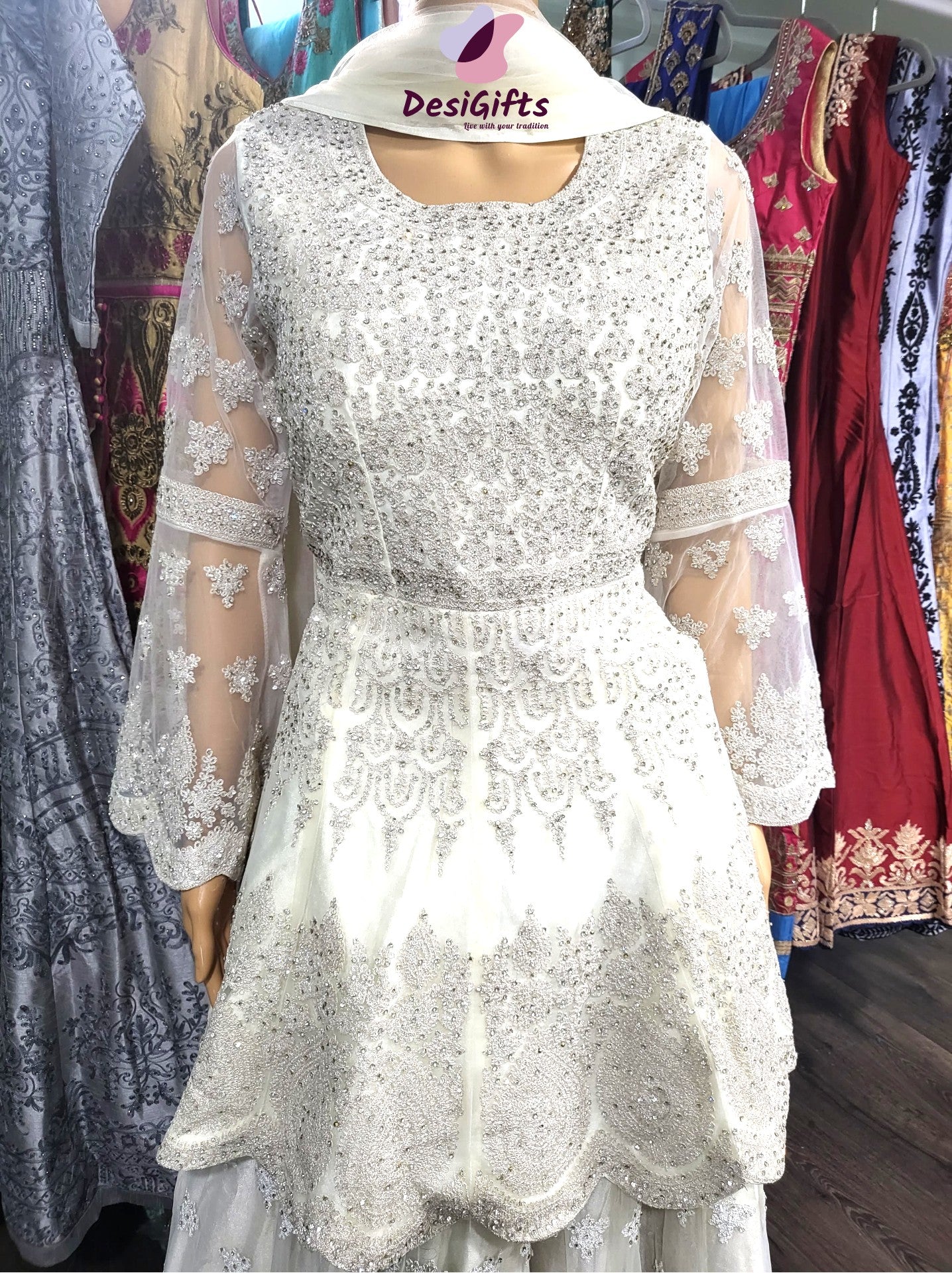 Pearl Shade with Silver Zari & Stone Studded Silk Lehenga Choli 3 Pieces Ethnic Wear, Design LHG #812