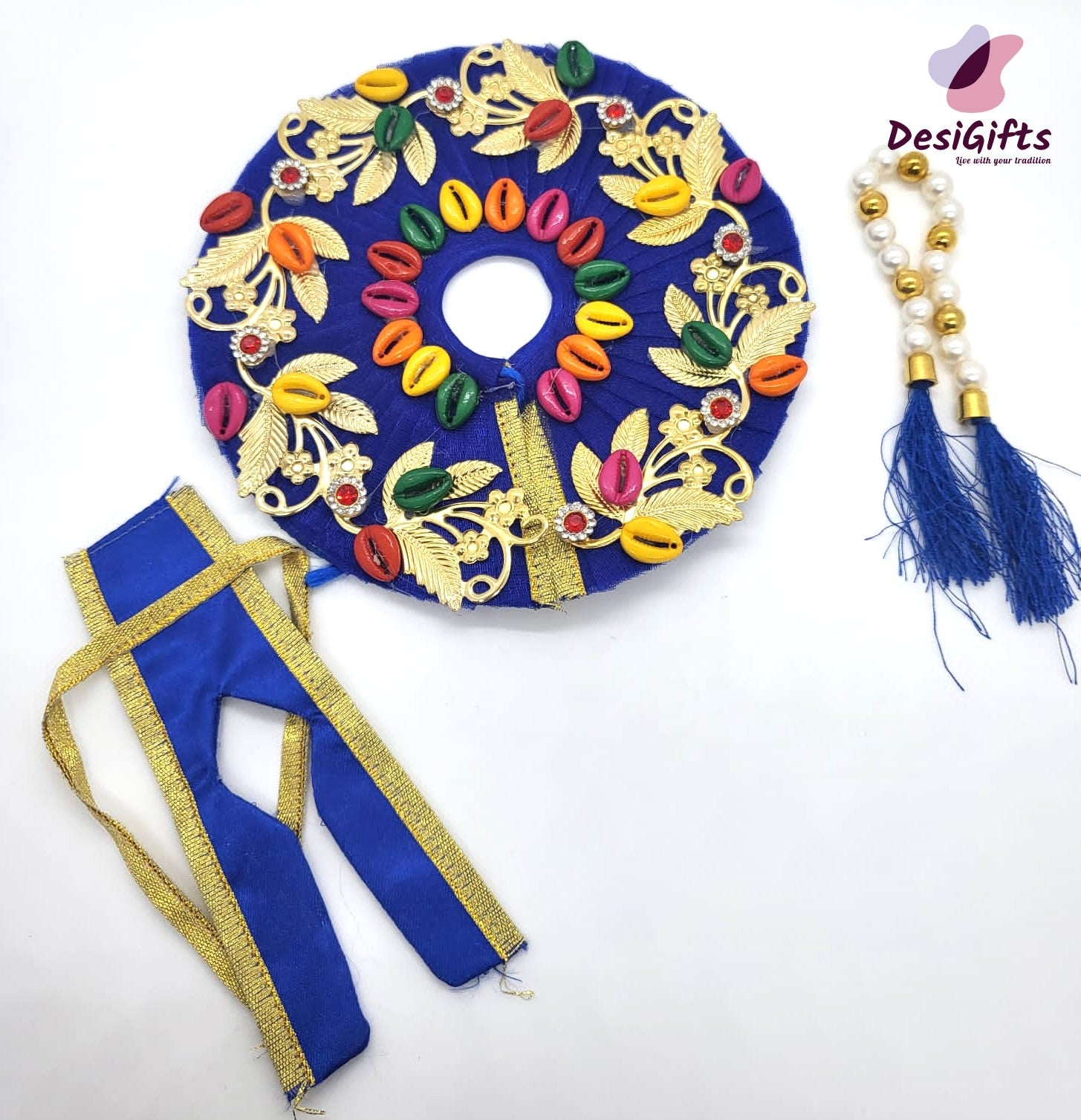 Blue Laddu Gopal Dress with Mettalic Flower /Elegant Krishna Poshak, RKF#685