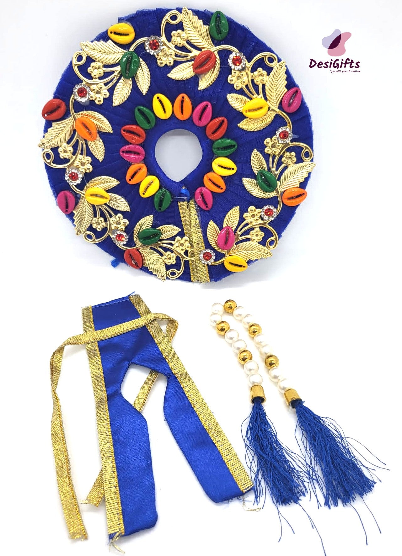 Blue Laddu Gopal Dress with Mettalic Flower /Elegant Krishna Poshak, RKF#685