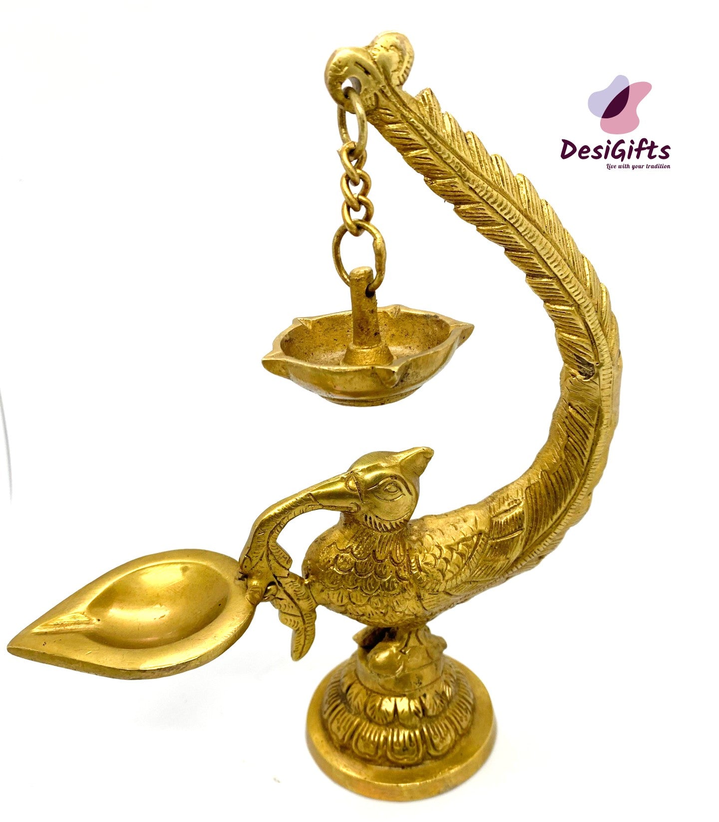 Exquisite Brass Peacock Design Oil Wick Lamp/Diya, ~8.5inch Idol, PDEEP- 892