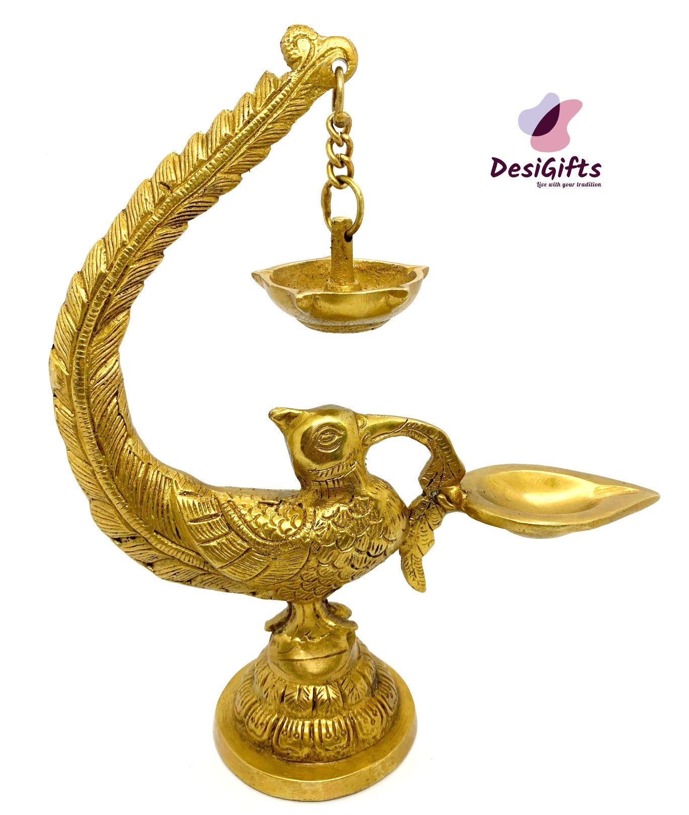 Exquisite Brass Peacock Design Oil Wick Lamp/Diya, ~8.5inch Idol, PDEEP- 892