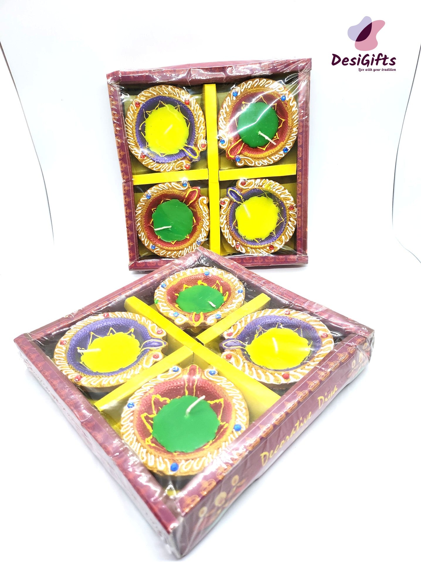 Decorated Wax Diya /m Mud Wax Deep,  Set of 4, WD#901
