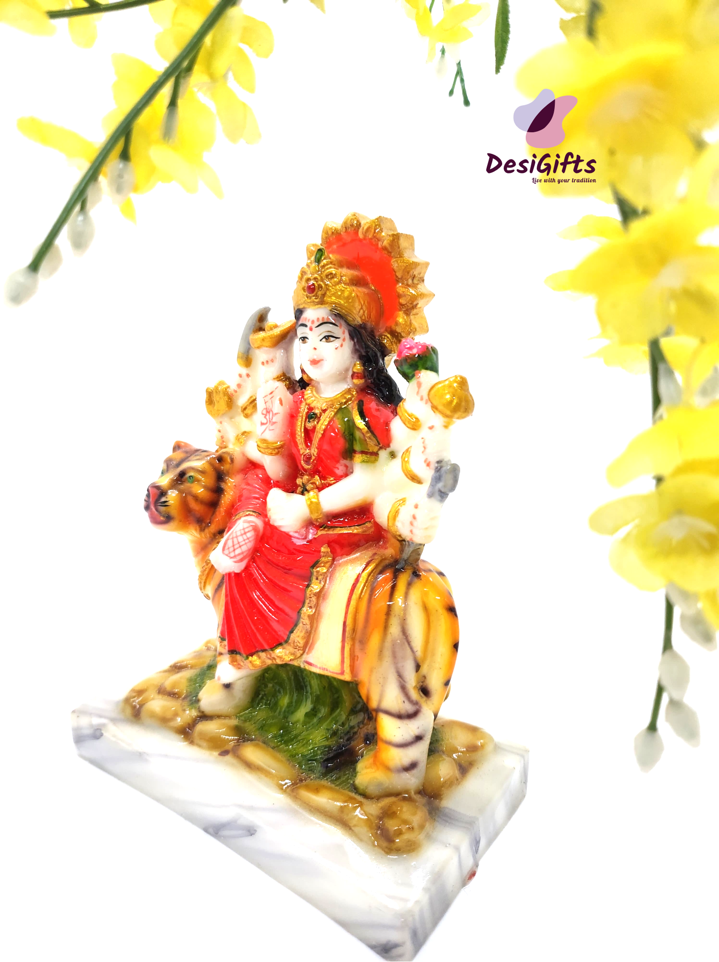 Marble Finish Goddess Durga Ji / Sherawali Mata Rani, 6", DFM# 876