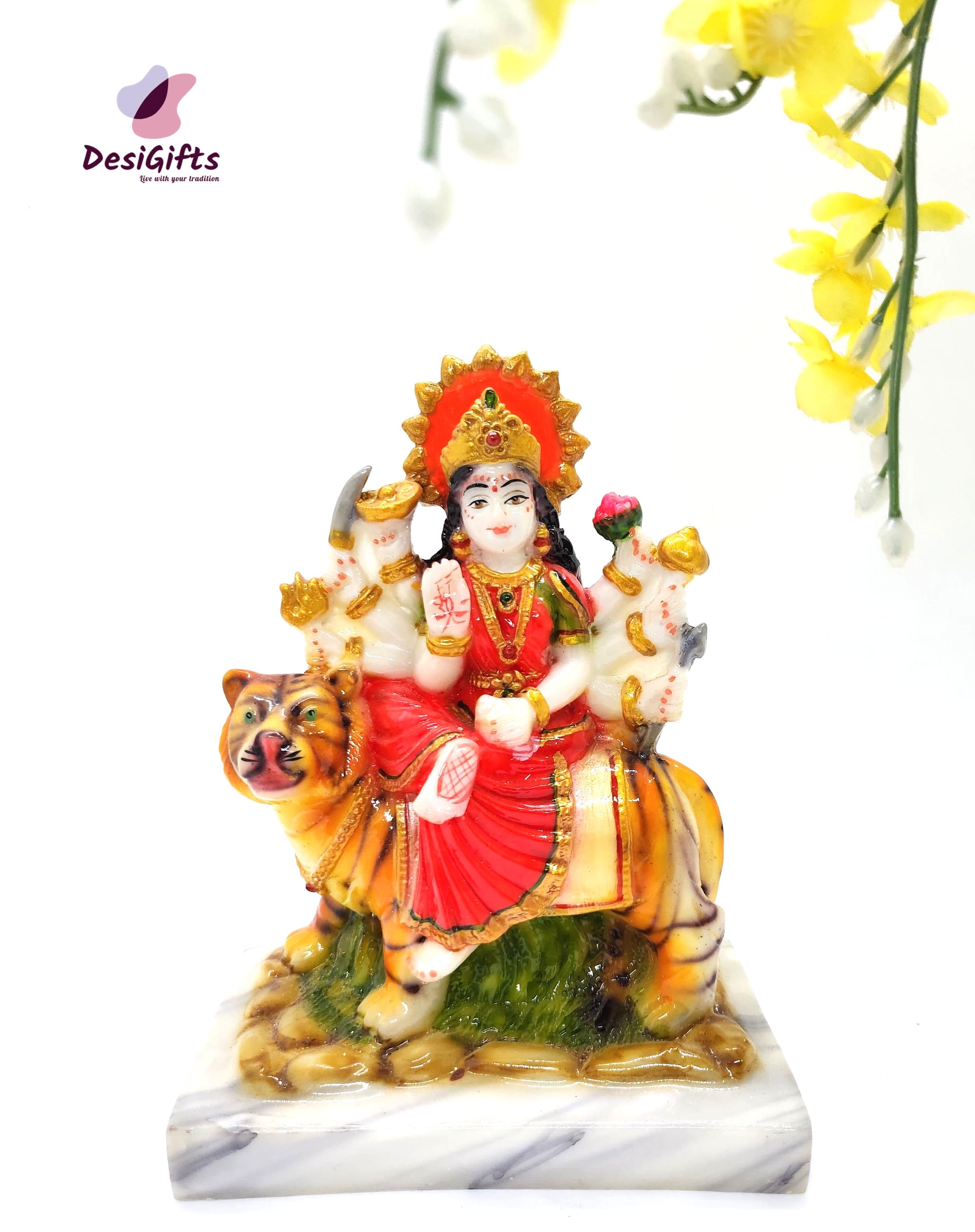 Marble Finish Goddess Durga Ji / Sherawali Mata Rani, 6", DFM# 876