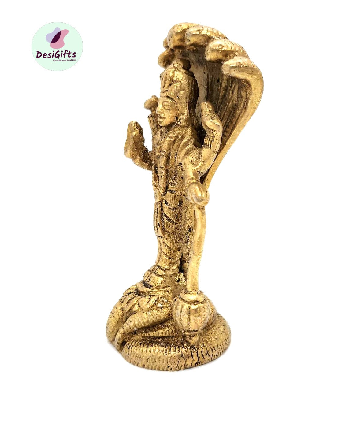 3.5" Brass Idol of Lord Vishnu with Sheshnag, VB#921
