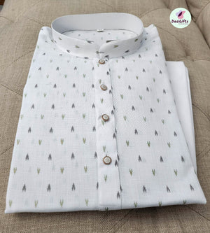 Size 46 Printed White Kurta Pajama Set-Cotton Design# BLUC 232