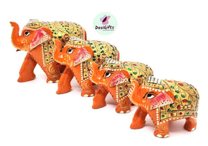 Embossed Handcrafted Printed Elephant Statue, Set of 4, ELC#214