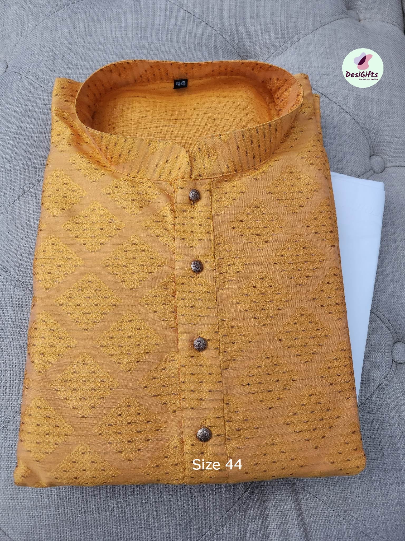 Size 44 Canary Yellow Kurta Pajama Set-Cotton Silk Design KPS- CYDS 242