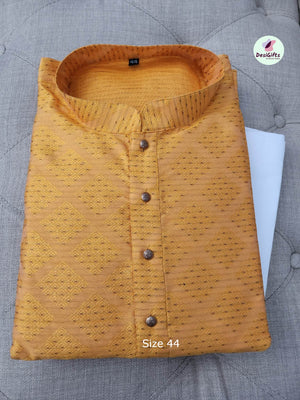 Size 44 Canary Yellow Kurta Pajama Set-Cotton Silk Design KPS- CYDS 242