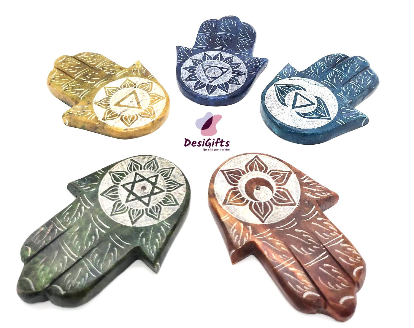 Marble Hand Shape Incense Holder and Burner, Set of 2, Assorted Colors, IHS#941