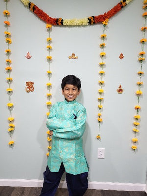 Sherwani Style Boy's Cotton Silk Dress - Design# B-TEL-326