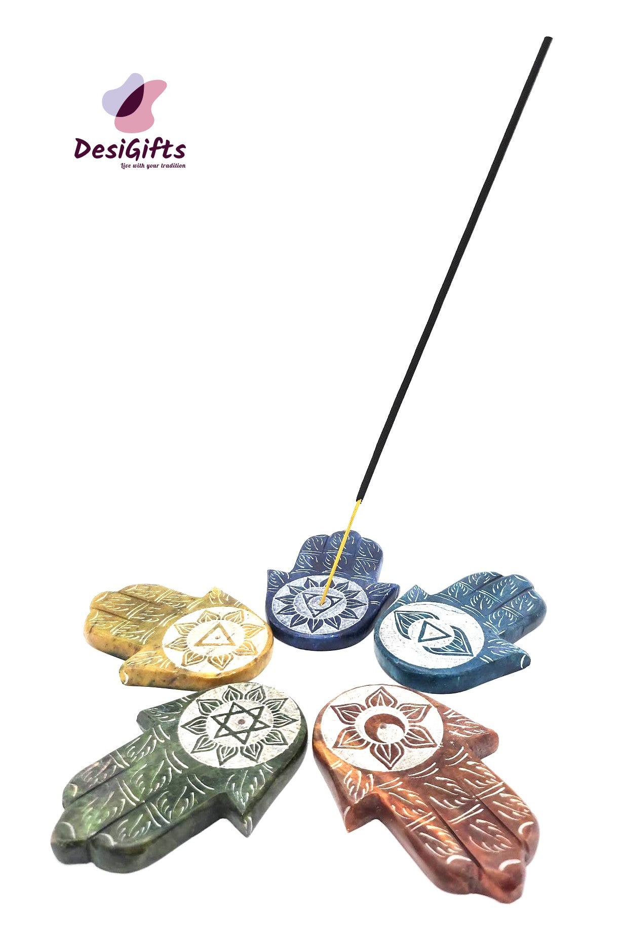 Marble Hand Shape Incense Holder and Burner, Set of 2, Assorted Colors, IHS#941