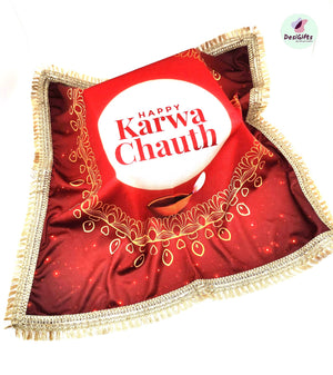 16" Red Karwa Chauth Thali Cover, KCH-960