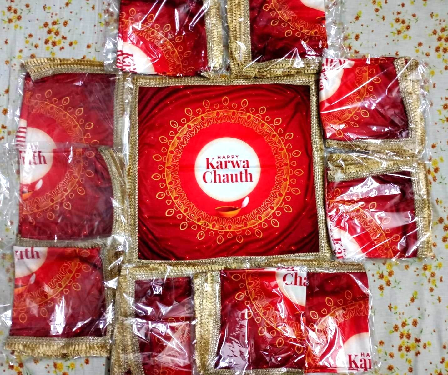 16" Red Karwa Chauth Thali Cover, KCH#960