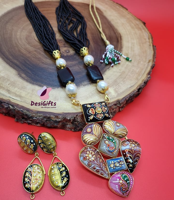 Tanjore Stone Necklace/ Hand Painted Indian Jewelry,  NKS#331