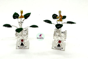 2 Inch Pure Silver Tulsi Plant, Holi Basil for Pooja Temple, SLD- 549