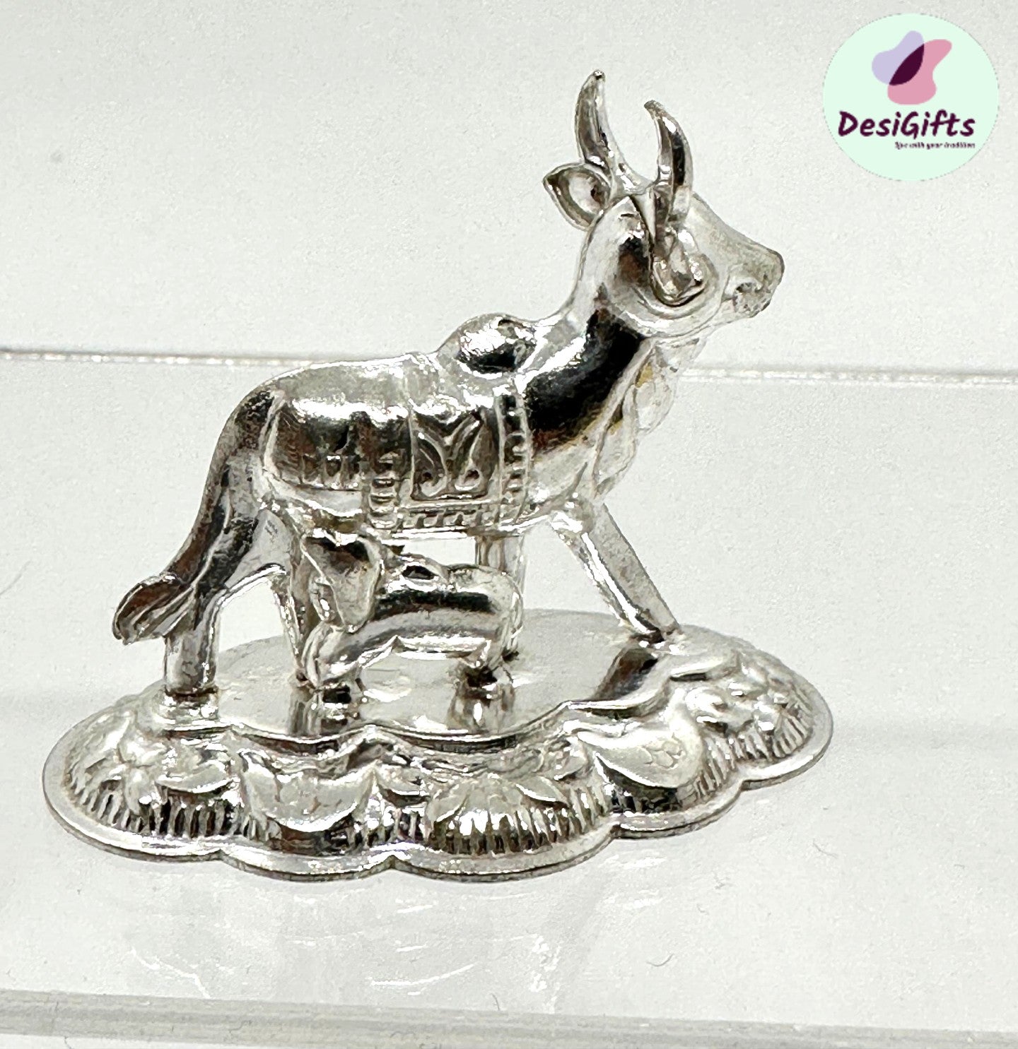 1.7" Kamdhenu Cow and Calf in Silver, ~10g, SLC - 533 B