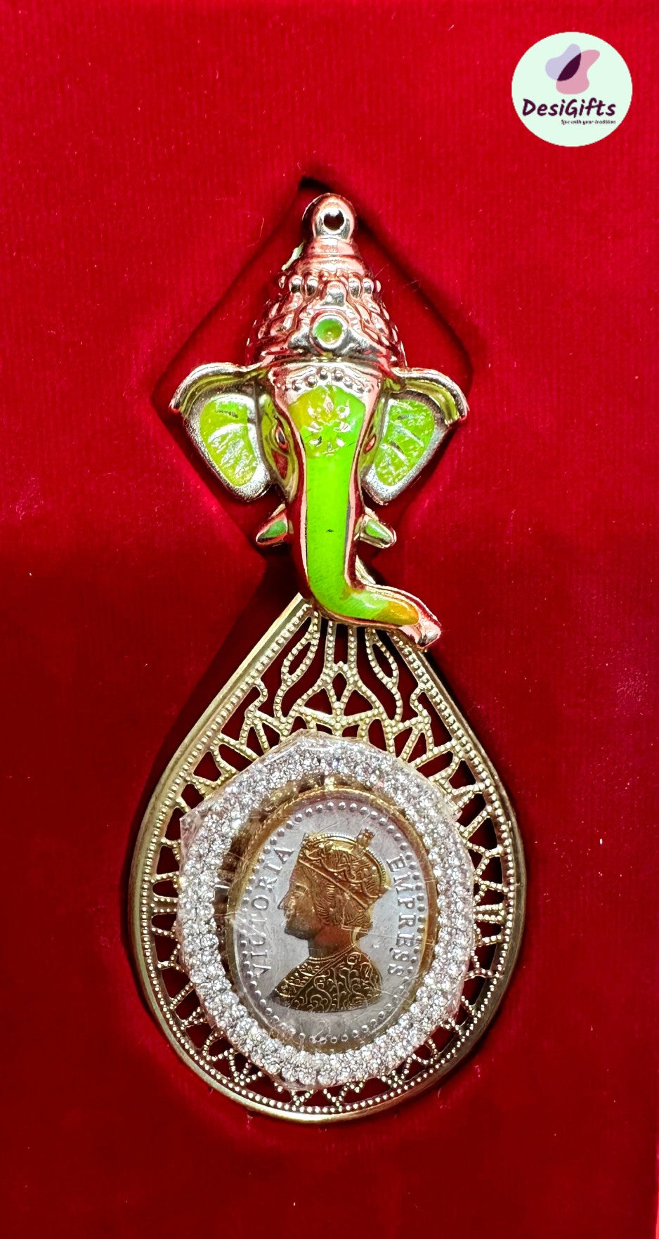 4.5" Lord Ganesh with Victoria in Silver, Gift Set, GIM# 993