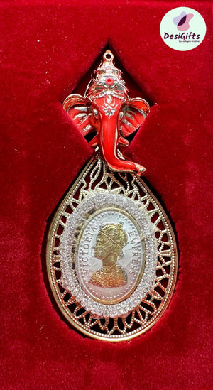 4.5" Lord Ganesh with Victoria in Silver, Gift Set, GIM# 993