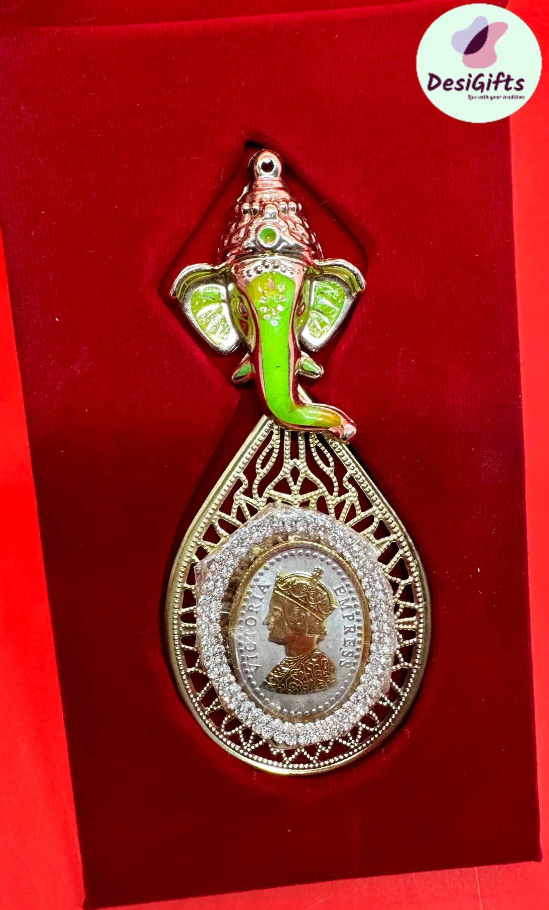 4.5" Lord Ganesh with Victoria in Silver, Gift Set, GIM# 993