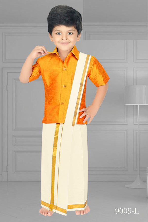 South Indian Kids Dhoti Shirt With Mundu, Piece Set- Design# B-Yel