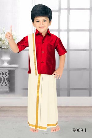 South Indian Kids Dhoti & Shirt With Mundu, 3 Piece Set- Design# B-MRN